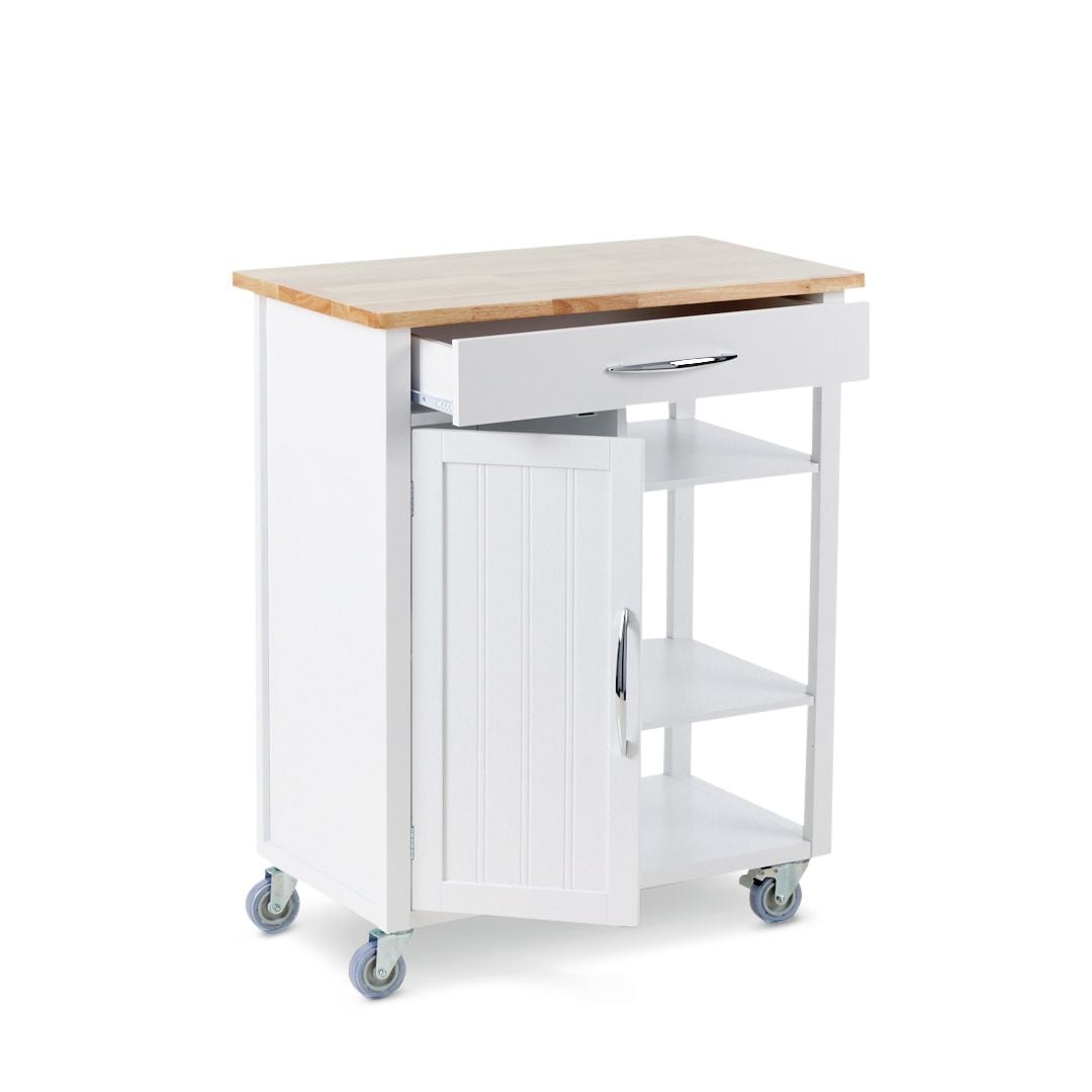 Wood Top Kitchen Utility Storage Cart/Island With Locking Wheels, White J7O4 - product image 1