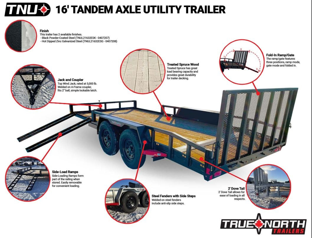 83-in x 16-ft Tandem Axle Utility Trailer, Black J9B1 - product image 1