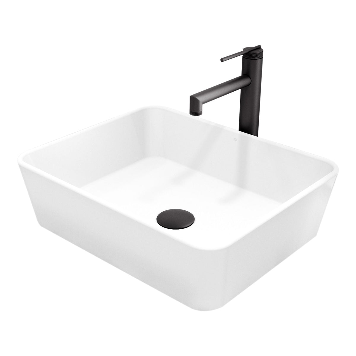 Marigold MatteStone Matte White Bathroom Sink/Basin Set with Sterling Faucet and Rectangular Composite Vessel W8B9 - product image 1