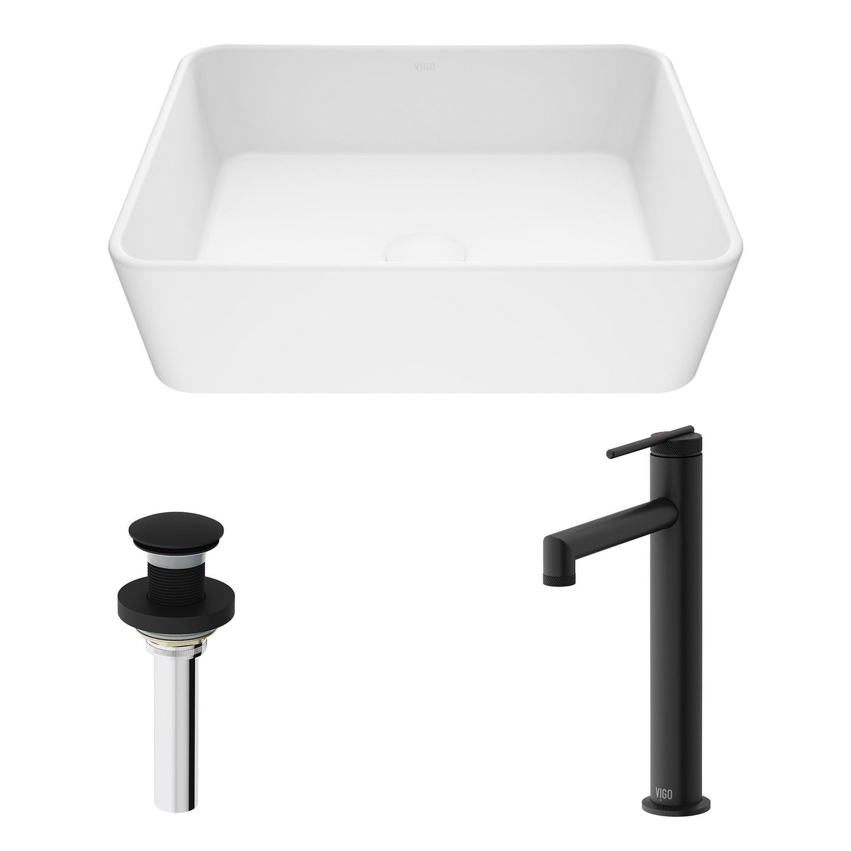 Marigold MatteStone Matte White Bathroom Sink/Basin Set with Sterling Faucet and Rectangular Composite Vessel W8B9 - product image 2