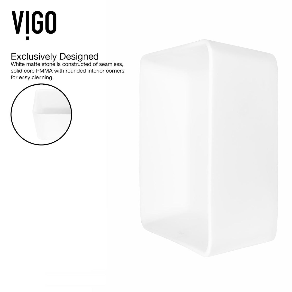 Marigold MatteStone Matte White Bathroom Sink/Basin Set with Sterling Faucet and Rectangular Composite Vessel W8B9 - product image 6