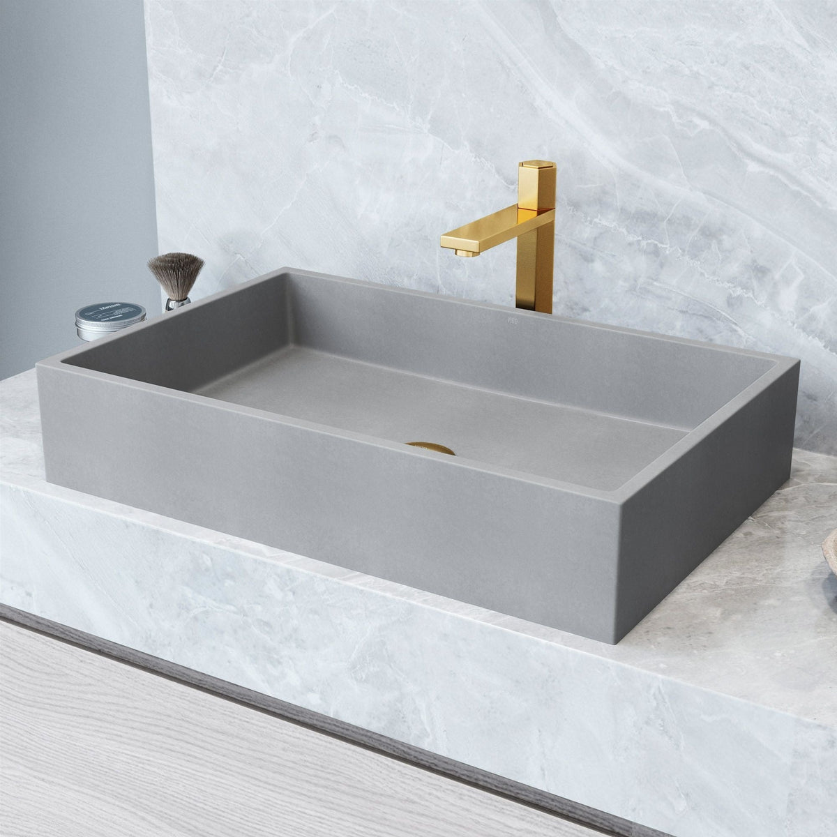 Orvieto Gothic ConcretoStone 24x15-in Deep Grey Bathroom Sink/Basin with Rectangular Vessel Q2X0 - product image 6