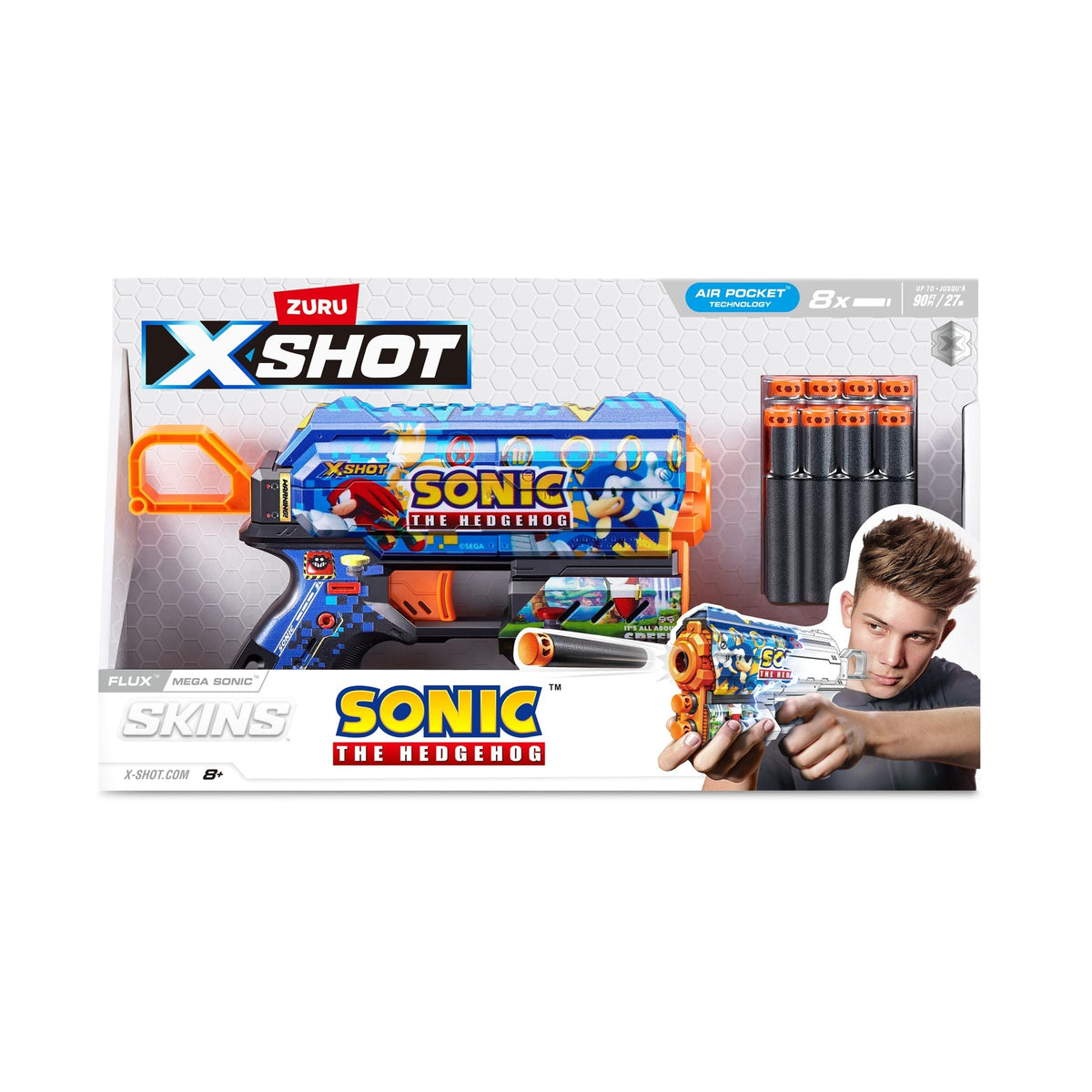 X-Shot Skins Sonic the Hedgehog Flux Blaster, Includes 8 Darts, Ages 8+ T5U8 - product image 1