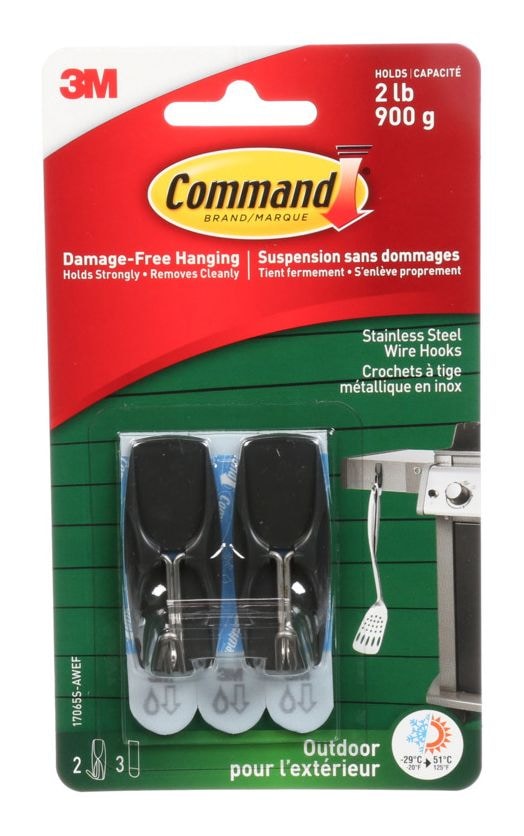 Adhesive Outdoor Wire Hooks with Adhesive Strips, Stainless Steel, 2-lbs, 2 Strips per Pack U1G1