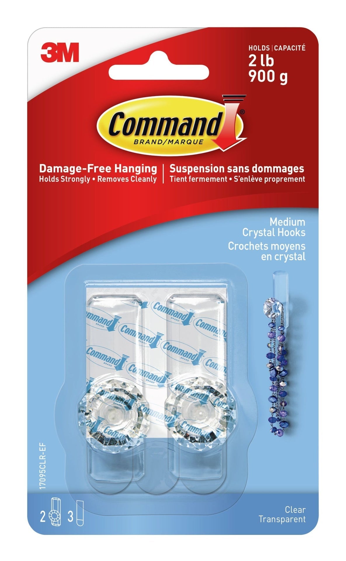 Medium Decorative Crystal Hooks with Adhesive Strips, Clear, 2-lbs, 2 Strips per Pack A5B6 - product image 1