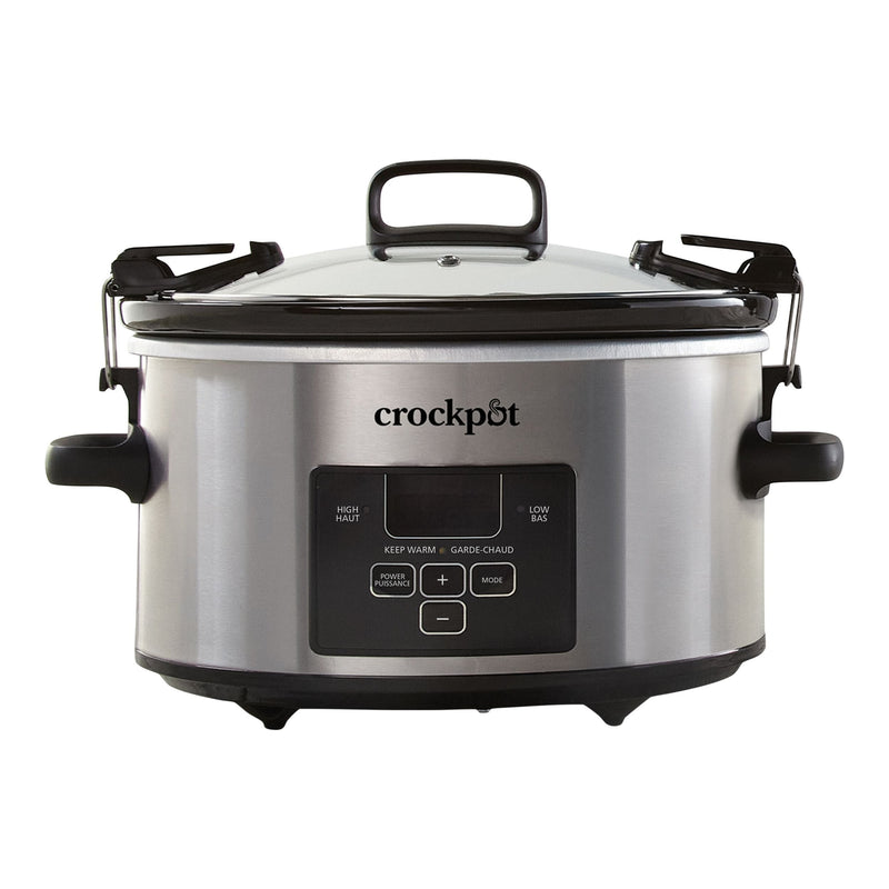 Digital Programmable Slow Cooker with Locking Lid, Feeds 4 People & More, Stainless Steel, 4-qt T0F3
