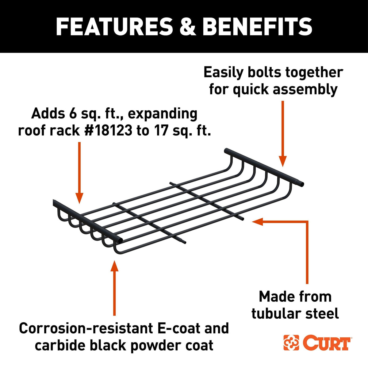 18124 Steel Roof Rack Cargo Basket/Carrier Extension, Black, 6-sq.ft H8Y5 - product image 3