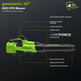 60V 630CFM 170MPH Leaf Blower 2.5Ah Battery 3A Charger A8P1 - product image 5