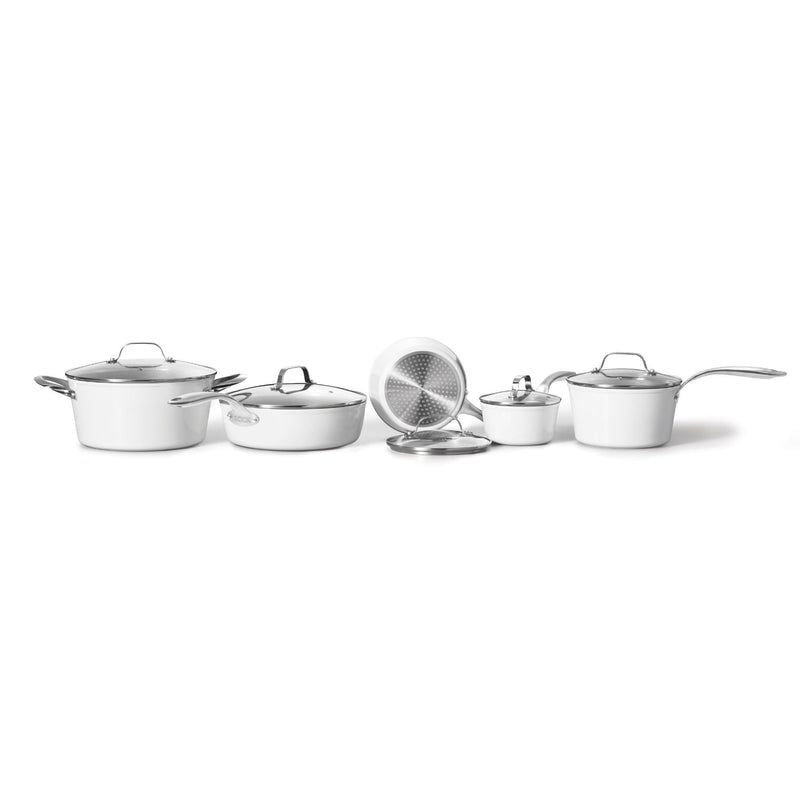 The Rock Ceramic Zero Cookware Set, Non-Stick, Dishwasher & Oven Safe, White, 10-pc R2I2