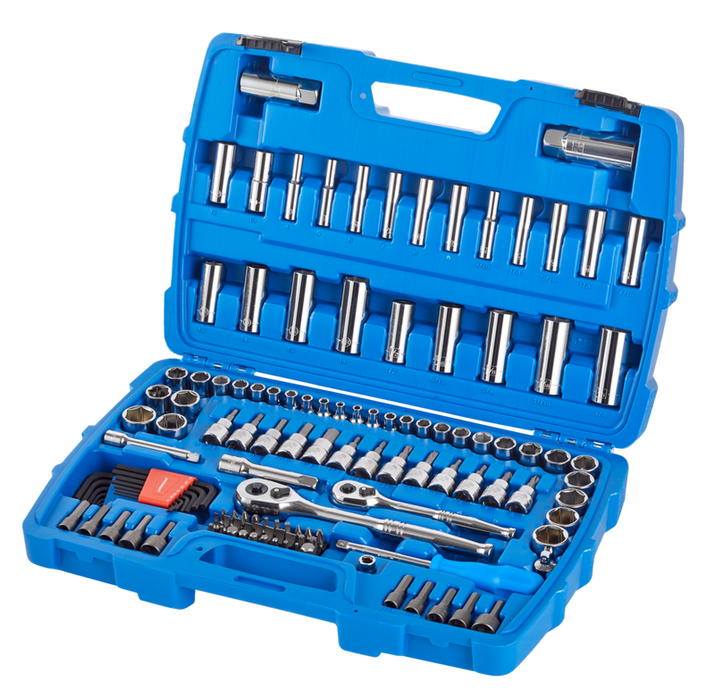 Socket Set, 128-pc, SAE / Metric, CRV, Nickel-Chrome Plating D6O5