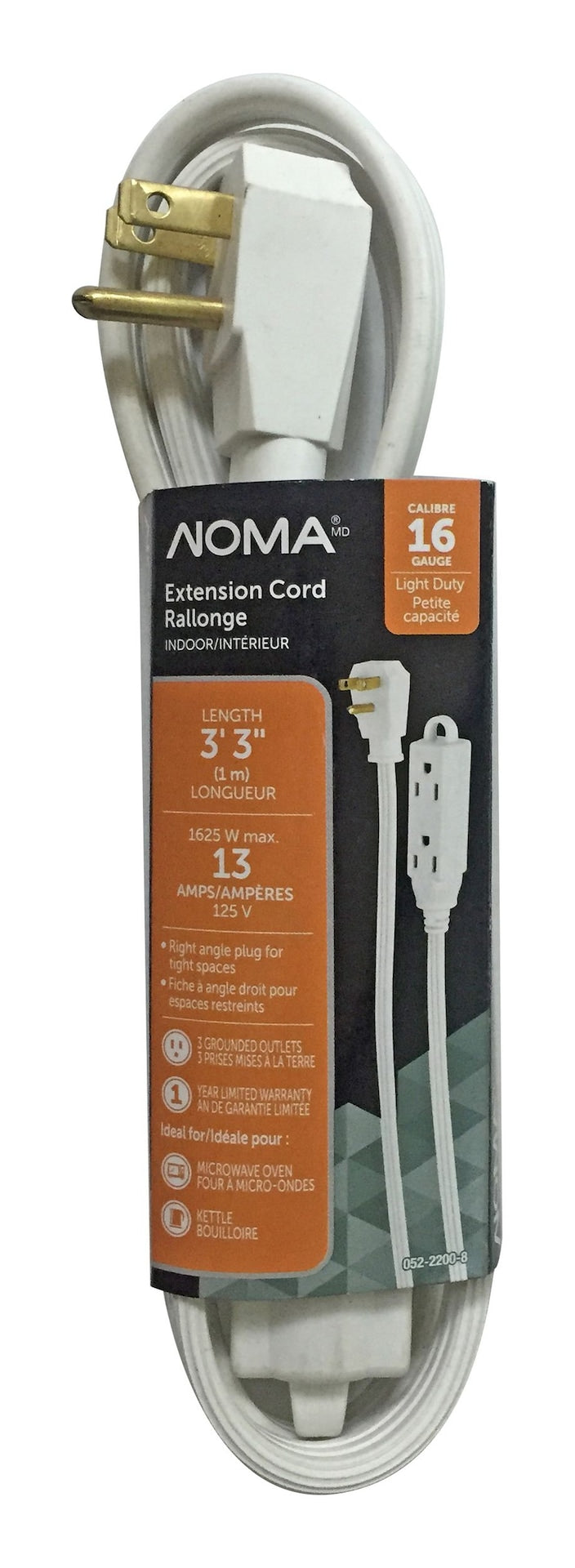 3-ft 3-in 16/3 Indoor Extension Cord with Right Angle Plug, 3 Grounded Outlets, White P7Z7