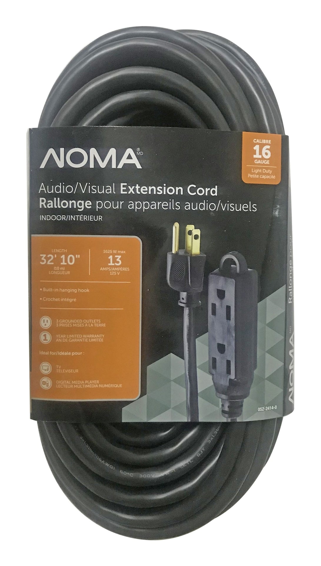 32-ft 10-in 16/3 Light Duty Extension Cord with 3 Grounded Outlets. Audio / Visual, Black X1U2 - product image 1