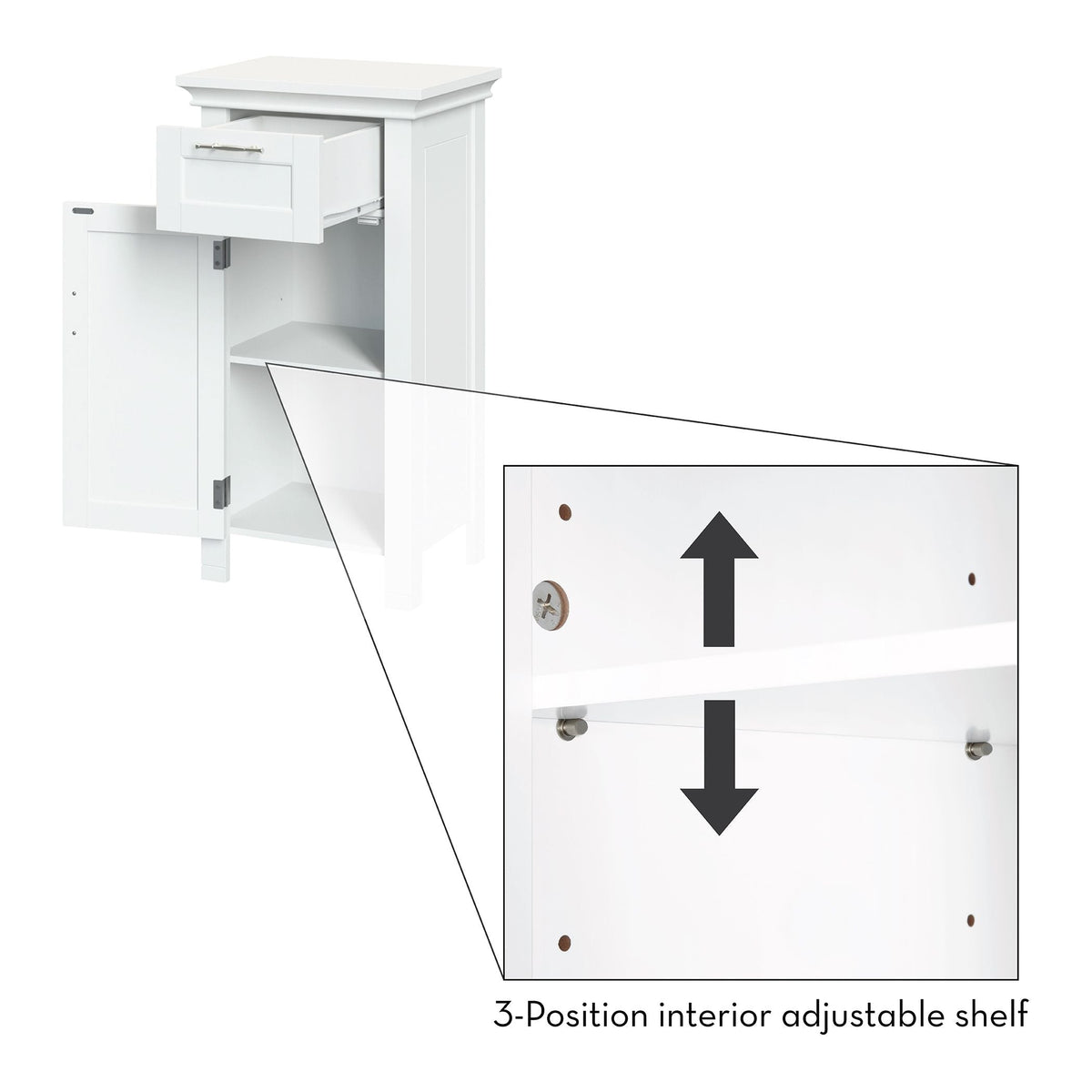 Home Somerset Single Door Bathroom & Laundry Storage Cabinet with Drawer & Adjustable Shelf, White T9O1 - product image 6