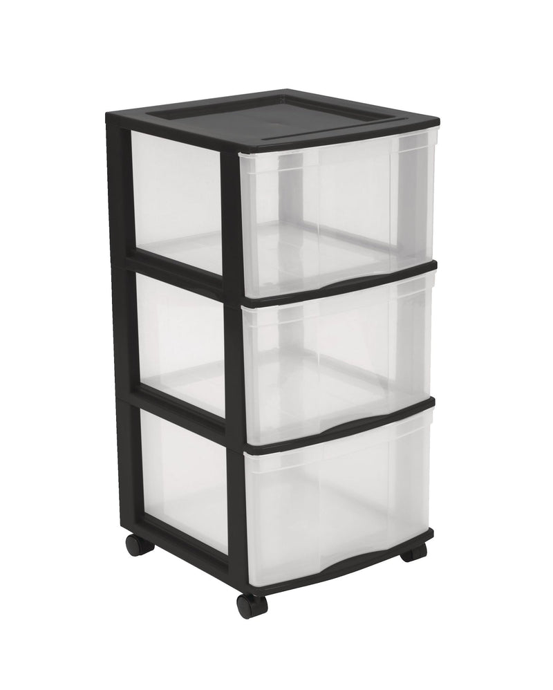 type A Clear Black Frame 3-Drawer Storage Tower/Cart with Wheels, 24-in M3V9