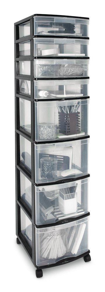 type A Clear Black Frame 8-Drawer Storage Tower/Cart with Wheels, 46-in I9Z8