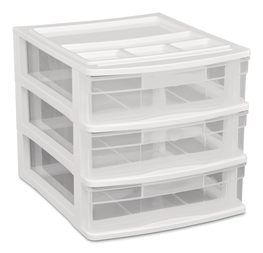 type A Desk Clear White Frame 3-Drawer Storage Tower, 10-in F3O9 - product image 1