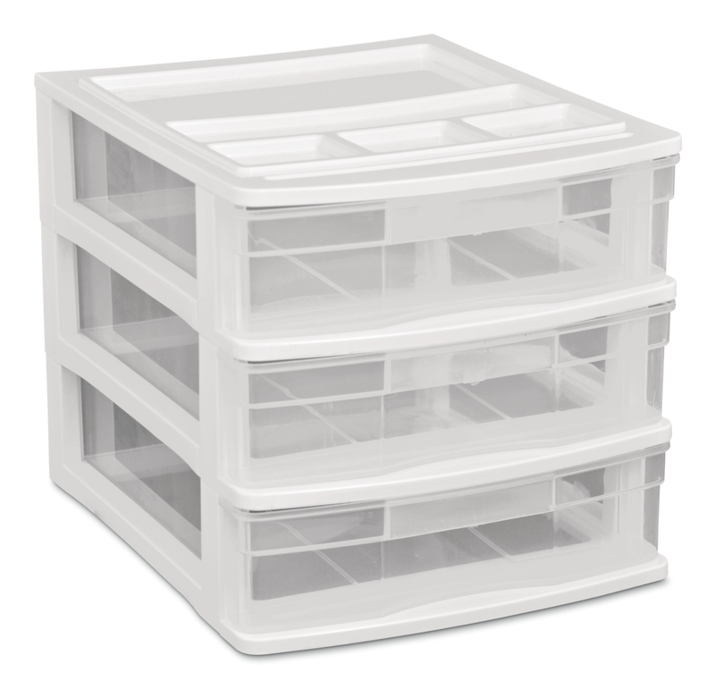type A Desk Clear White Frame 3-Drawer Storage Tower, 10-in F3O9