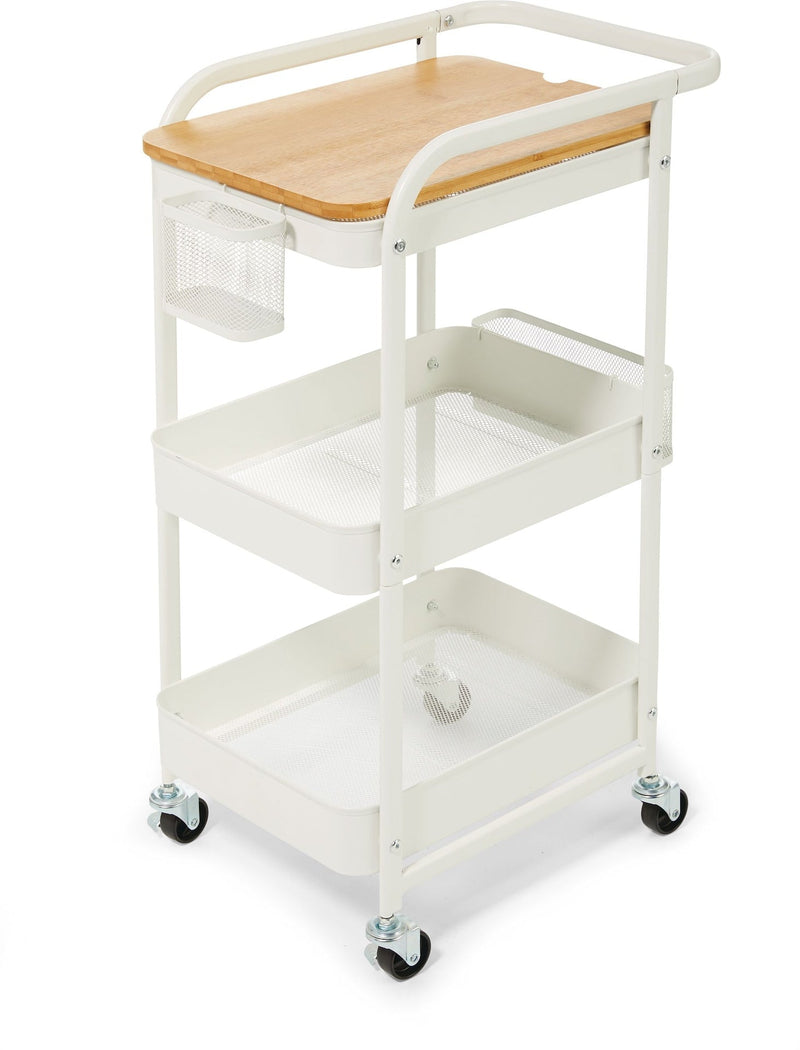 type A Engrained Steel 3-Tier Utility Cart with 4 Wheels White H5K6