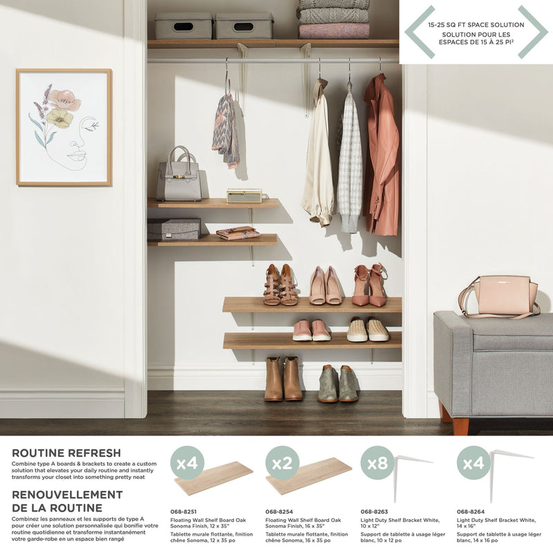 type A Floating Wall Shelf Board, Oak Sonoma Finish, 12 x 35-in J6W2