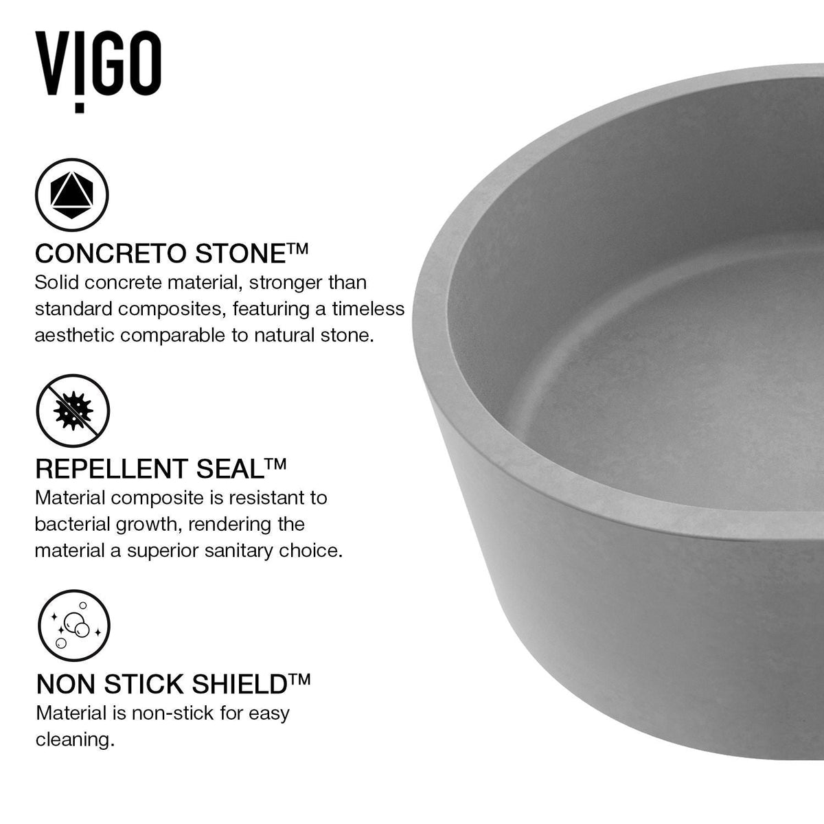 Giralda Gothic ConcretoStone 16x11-in Deep Grey Bathroom Sink/Basin with Rectangular Vessel Q3A8 - product image 2