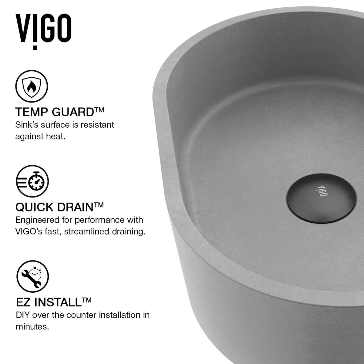 Giralda Gothic ConcretoStone 16x11-in Deep Grey Bathroom Sink/Basin with Rectangular Vessel Q3A8 - product image 3