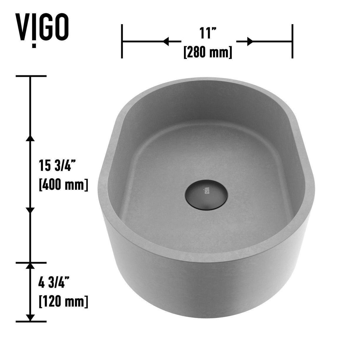 Giralda Gothic ConcretoStone 16x11-in Deep Grey Bathroom Sink/Basin with Rectangular Vessel Q3A8 - product image 4