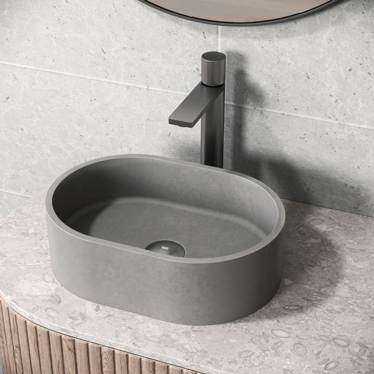 Giralda Gothic ConcretoStone 16x11-in Deep Grey Bathroom Sink/Basin with Rectangular Vessel Q3A8 - product image 7