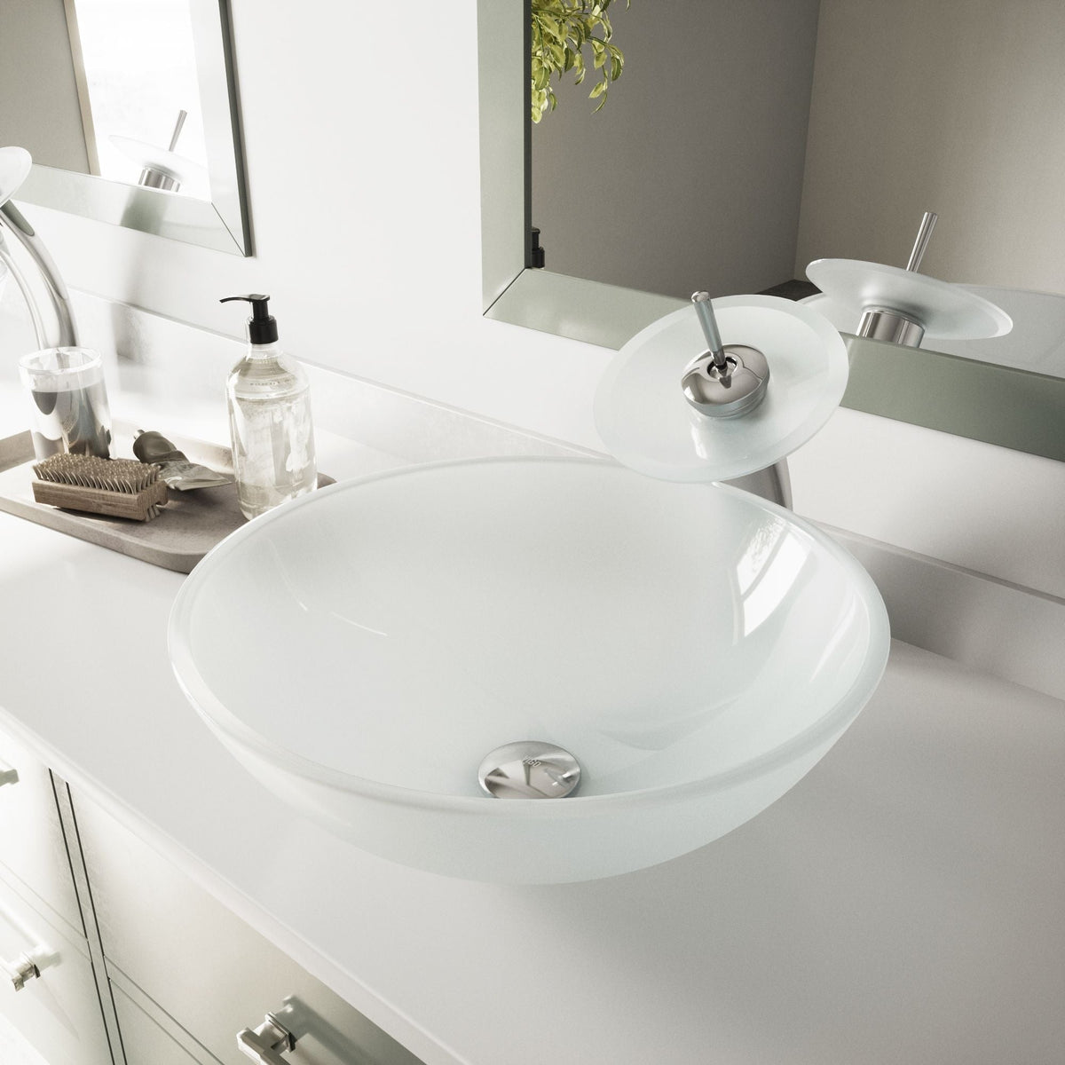 Glass Round Vessel Bathroom Sink/Basin with Rounded Edges & Deep Bowl, White B2J7 - product image 7