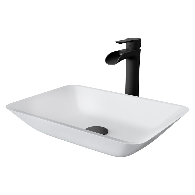 Sottile MatteShell White Bathroom Sink/Basin Set with Niko Faucet and Glass Rectangular Vessel X2C9