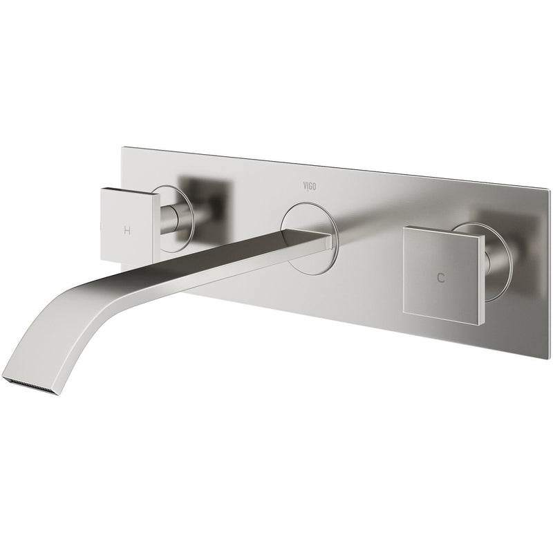 Titus Wall Mount Dual Handle Bathroom Sink Faucet, Eco-Friendly 1.2 GPM Flow Rate, Brushed Nickel L1N1