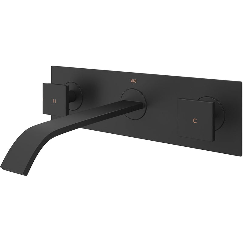 Titus Wall Mount Dual Handle Bathroom Sink Faucet, Eco-Friendly 1.2 GPM Flow Rate, Matte Black O8L5